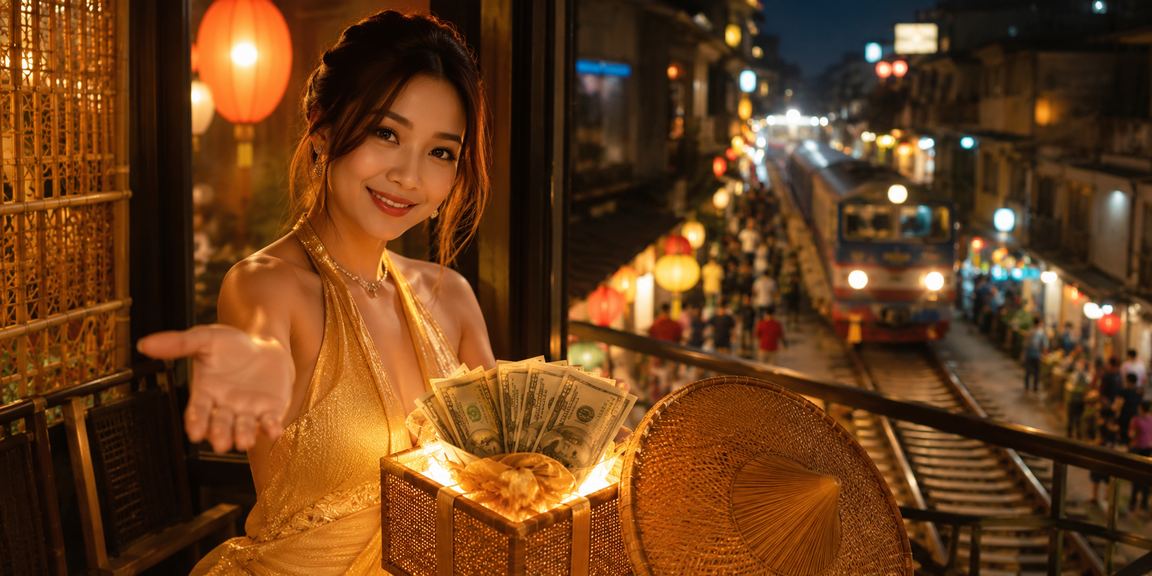 Không khí Hà Nội với nón lá và người chơi casino trực tuyến trên điện thoại